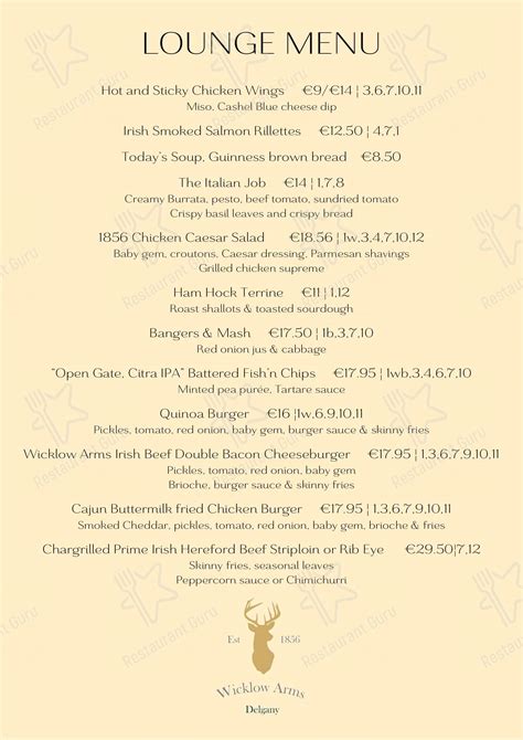 the wicklow arms|wicklow arms menu.